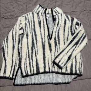 Anthropologie Black and White Fuzzy Turtleneck Sweater